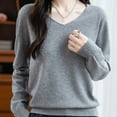 thumbnail image 7 of Feancey V Neck Sweaters for Women Trendy Lightweight Cozy Knit Sweater Cute Long Sleeve Tops Fall Fashion Clothing Pullover Gray XXL, 7 of 7