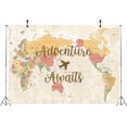 thumbnail image 4 of Fondo de aventura te espera Mapa del mundo retro La aventura comienza Viajes por el mundo Aviones Fondo de aventura te espera Fondo de cumpleaños Decoración de fiesta de baby shower Banner Accesorios, 4 of 4