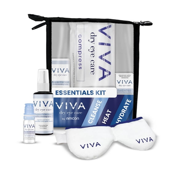 Amcon Viva Dry Eye Care Essentials Kit – 3-Step Relief with Hypochlorous Eyelid Spray, Dry Eye Mask & Hydrating Eye Drops