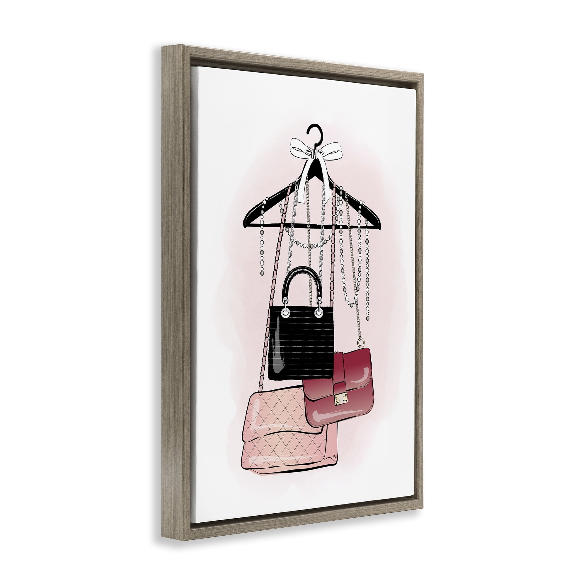 Stupell Industries Glam Handbags Hanging Beauty & Fashion Painting Brown Floater Framed Art Print Wall Art, 21 x 31