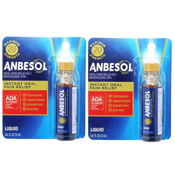 Anbesol Maximum Strength Instant Pain Relief Liquid 0.41 oz (Pack of 2)