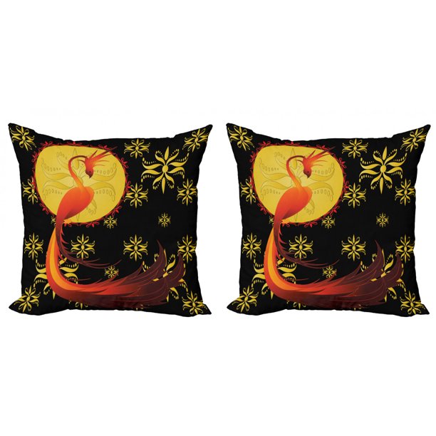 Birds Throw Pillow Cushion Cover Pack of 2, Mythical Fiery Phoenix