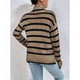thumbnail image 4 of Women'S Casual Autumn Winter Long Sleeve Color Block Striped Knit Pullover Cozy Sweater Brown  M, 4 of 5