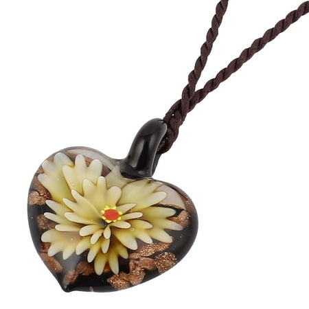 unique bargains beige flower inside design glass heart shape pendant
