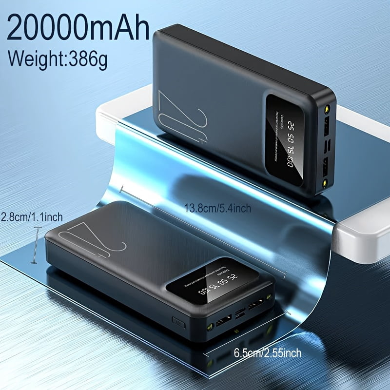 Large Capacity 10000/20000Mah Mobile Power Supply 5V2.1A Portable USB Charger Power Bank for Android/Iphone Devices (2Xusb Output, Type-C, Micro Input), 2 LED Flashlight, LED Digital Battery Display