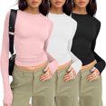 thumbnail image 2 of Daznico Womens 3 Piece Long Sleeve Shirts Basic Crop Tops Going Out Fall Layer Slim Fit Tops,Size M, 2 of 9