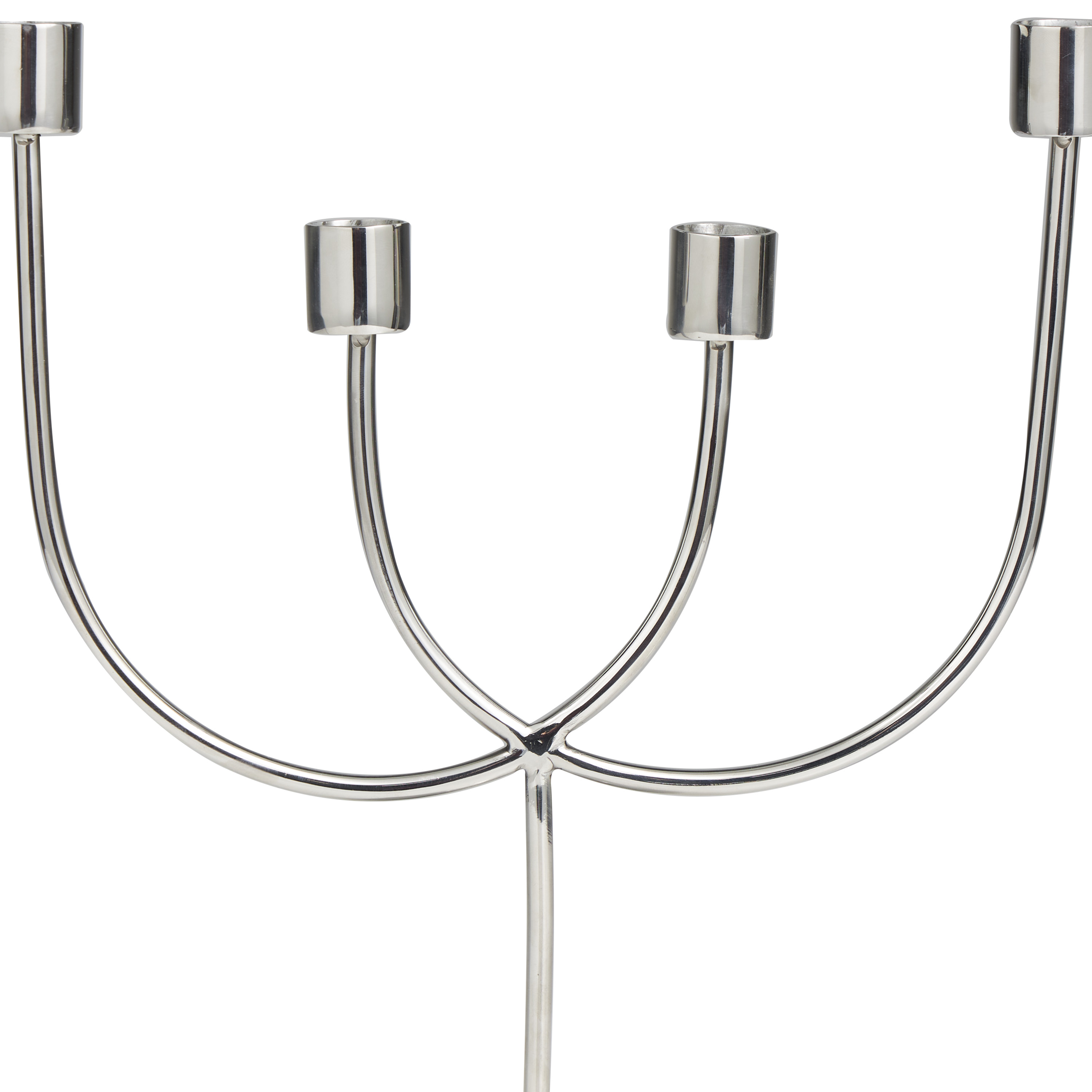 DecMode 4 Holder Silver Stainless Steel Metal Overlapping U-Shaped Candelabra with Round Elevated Base