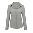 thumbnail image 5 of Gray Womens Tops Fashion Women's Loose Button Solid Lapel Long Sleeves T Shirt Blouse Tops Shirts for Women, 5 of 5