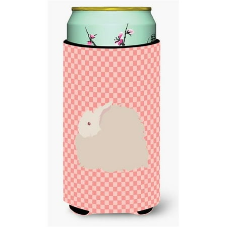 

Fluffy Angora Rabbit Pink Check Tall Boy Beverage Insulator Hugger