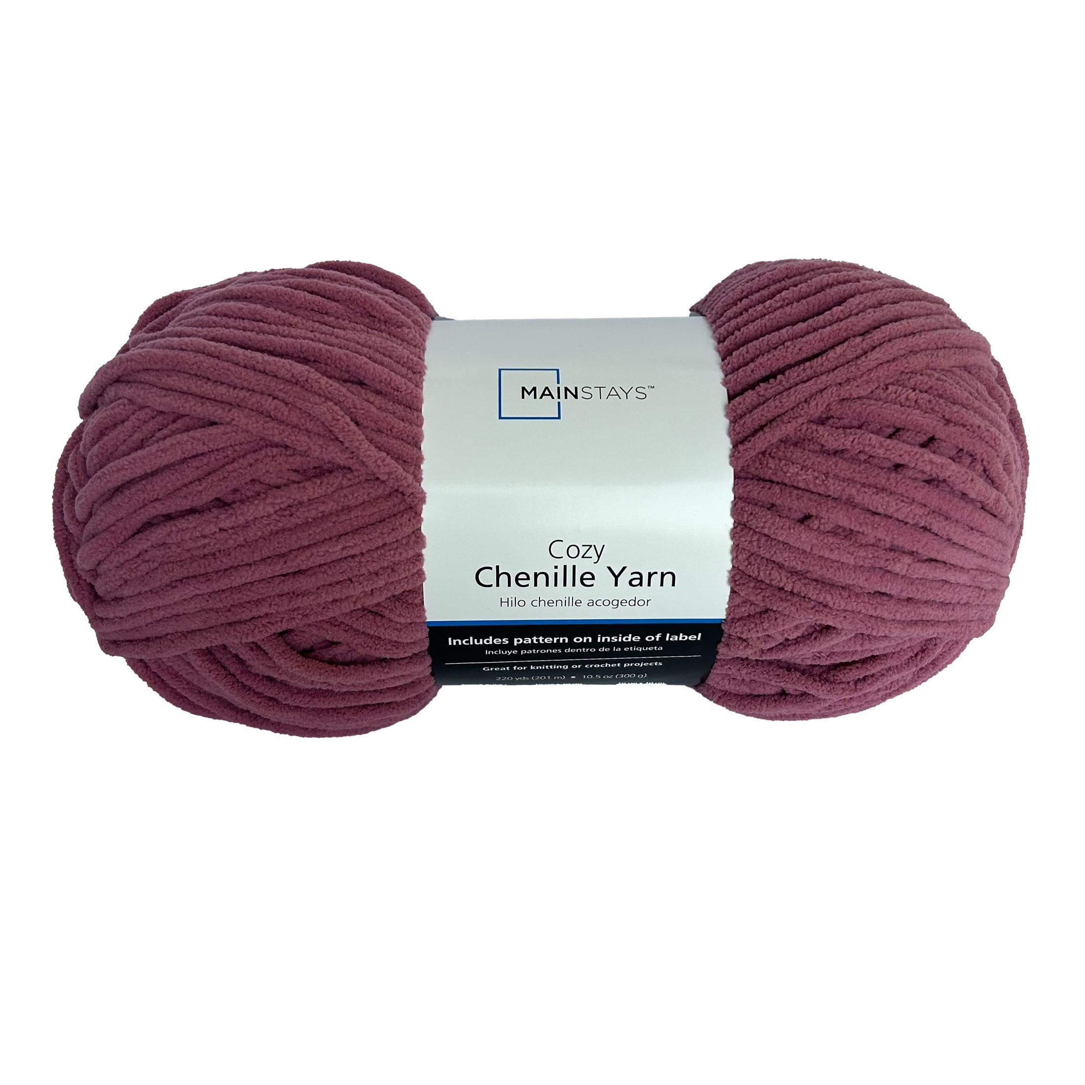 Mainstays Cozy Chenille Yarn, Bulky, 100% Polyester, 220 yd, Mauve, Pack of 4