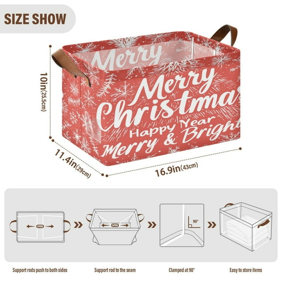 BZSMCE Collapsible Fabric Cube Storage Bins Full Print for Christmas Design Pattern Storage Box