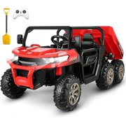 A-Sonic XS-73400 2 Seater 24 Volt Ride-On UTV Toys for Big Kids with Remote Control - 4WD XL Kids Electric Ride-On Dump Truck Car with Bed & Storage Trunk - 6 Wheeler - 6 Spring Suspension - Red