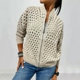 thumbnail image 2 of Kaliqueen Long Sleeve Crochet Knit jackets for women Hollow Zip Up Lightweight Sweaters Open Front Casual Fall Cropped Clothes, 2 of 6
