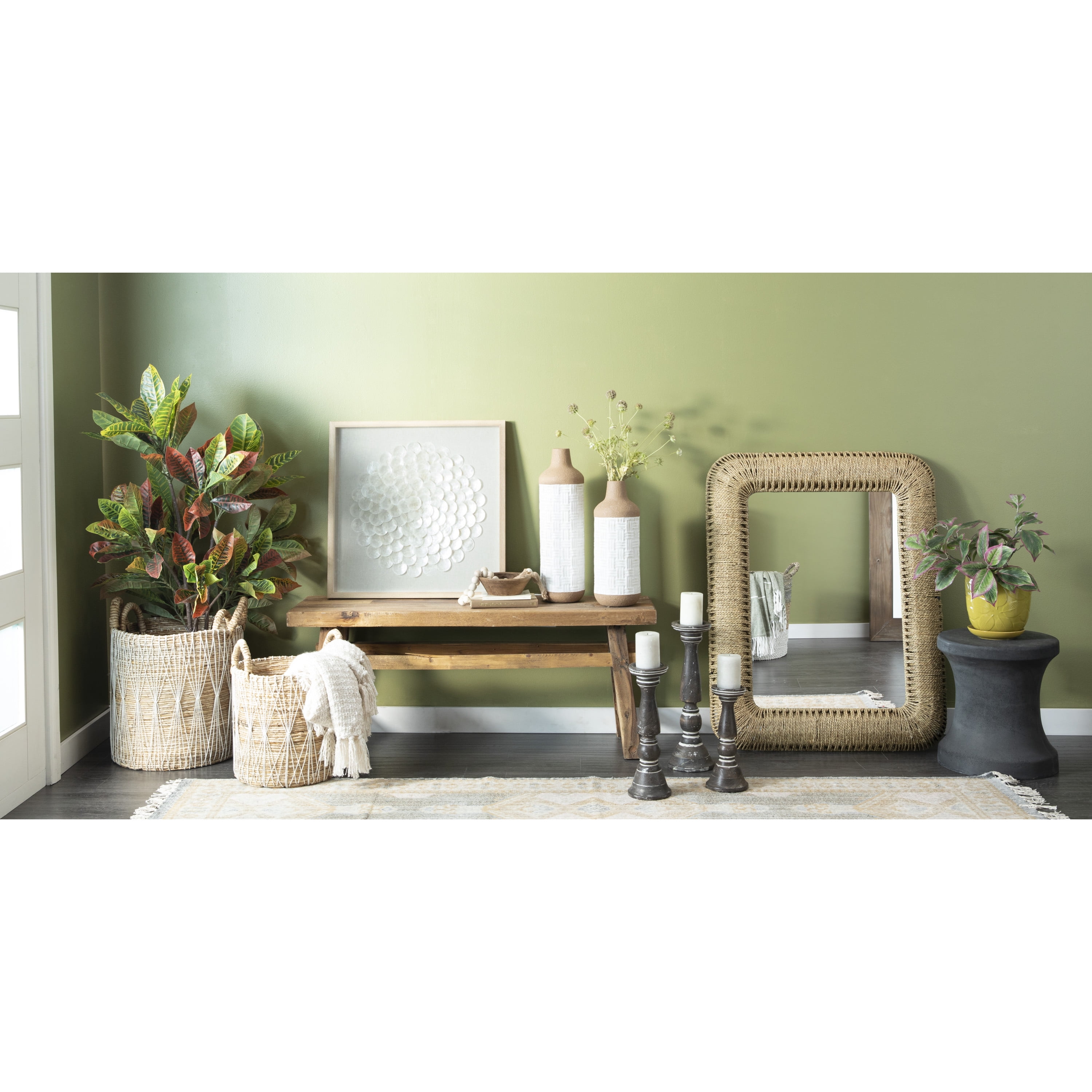 DecMode Bohemian Banana Leaf Storage Basket, 21", 19", 17"H, Brown, 3 - Pieces