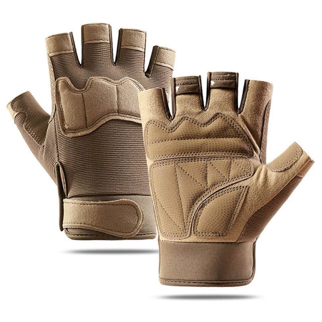 CHAO Guantes tácticos de medio dedo para exteriores para hombre, de secado rápido, ligeros, para escalada en roca, talla L, color arena