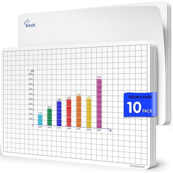 Scribbledo Grid Dry Erase Sheets Quad Graph Whiteboard, 9” x 12”, 10-Pack