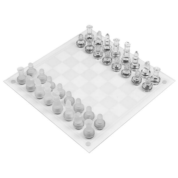 Bewildely Juego de ajedrez con tablero de , tablero de ajedrez de cristal, juego para aliviar el estrés, regalos de cumpleaños para adultos, Juegos de cartas