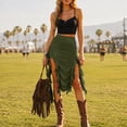 thumbnail image 2 of Wxolcjlv Womens Ruffle Asymmetrical Midi Skirt High Waist Slit Skirts, 2 of 9