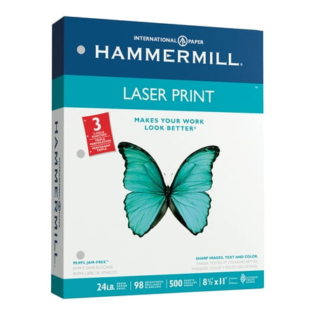 - Hammermill Laser Paper, 8.5 x 11 In, 24lb, 3 Hole Punched, 500 sheets (107681)