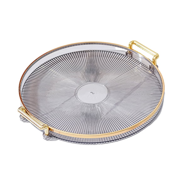 Modern Round Tray, 11 inch Diameter, Decorative Accent Tray for Storage and Display, Acrylic Vanity Tray with Gold Handles - Grey