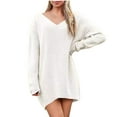 thumbnail image 2 of Qetyuw Sweater Dress for Women Knitted Long Sleeve V Neck Jumpers Oversized Casual Sweaters Solid Color Trendy Jumper, 2 of 5
