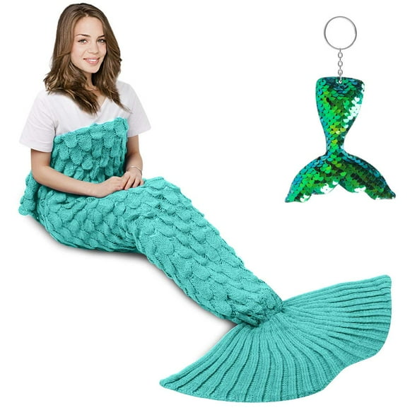 AmyHomie Couverture Queue de Sirène pour Adultes, Couverture Sirène Crochet pour Femmes Douce Toutes Saisons Couverture de Sommeil Cadeau pour Adolescentes (Menthe, Adultes)