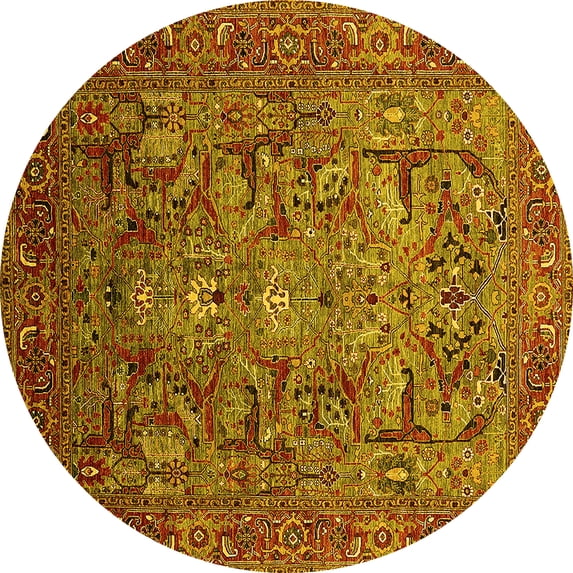 Ahgly Company Machine Washable Indoor Round Oriental Yellow Traditional Area Rugs, 3' Round