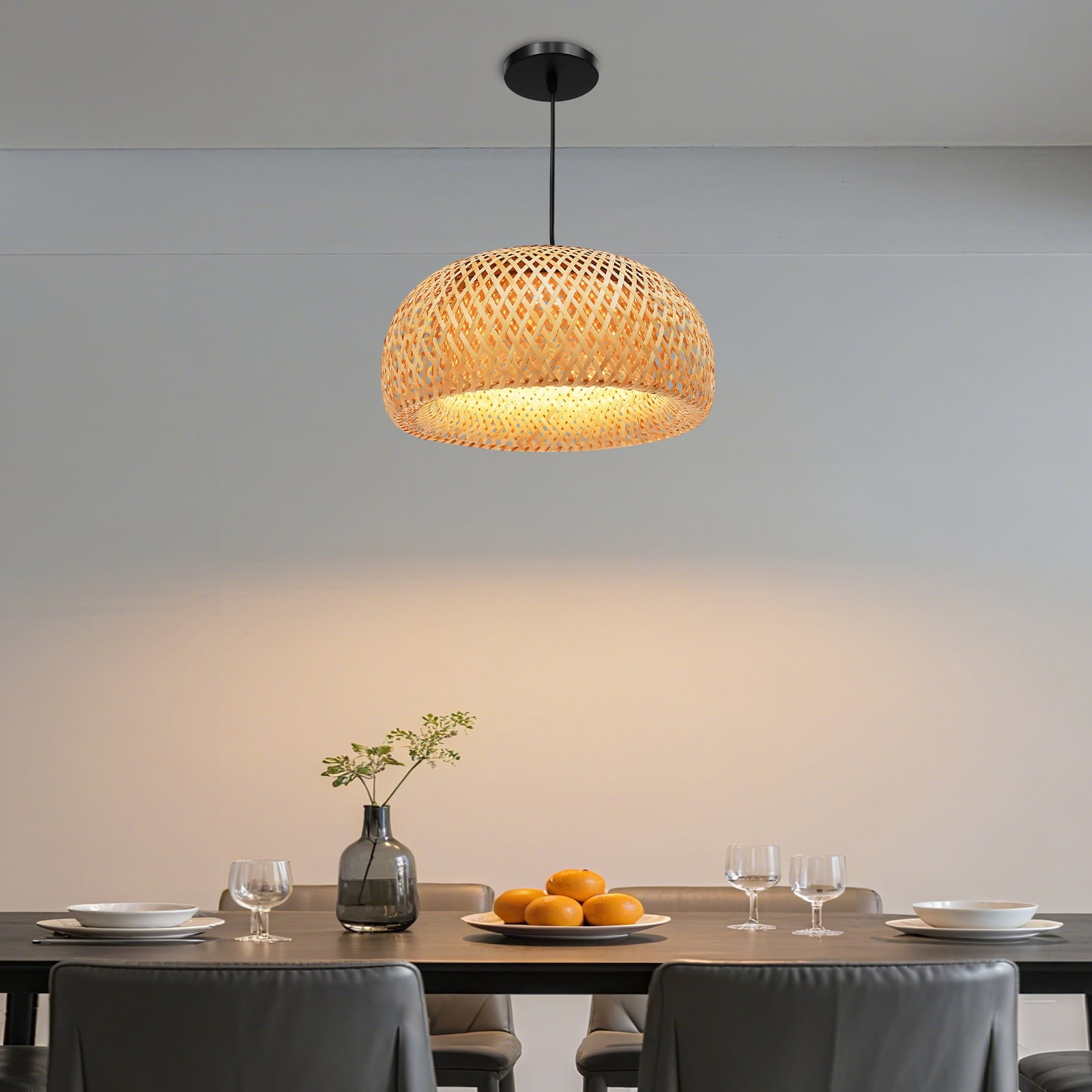 Vintage Bamboo Wicker Rattan Lantern Pendant Light Fixture Hanging Ceiling Lamp 110V 40W 14.96*7.87in for A Living Room, Dining Room
