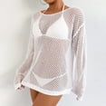 thumbnail image 4 of Xdegoge Women's Mesh Fishnet Cover Up Long Sleeve Crew Neck Beach Smock Hollow Out Crochet See Through Knit Top for Bikini Vacation Clubwear, 4 of 8
