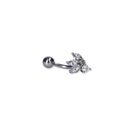NOBO Women's Silver-tone Stainless Steel Belly Button Piercing Cubic Zirconia Stones