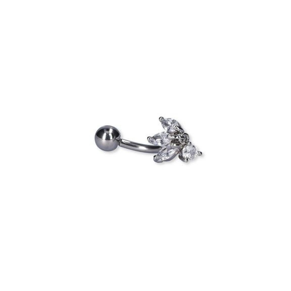 NOBO Women's Silver-tone Stainless Steel Belly Button Piercing Cubic Zirconia Stones