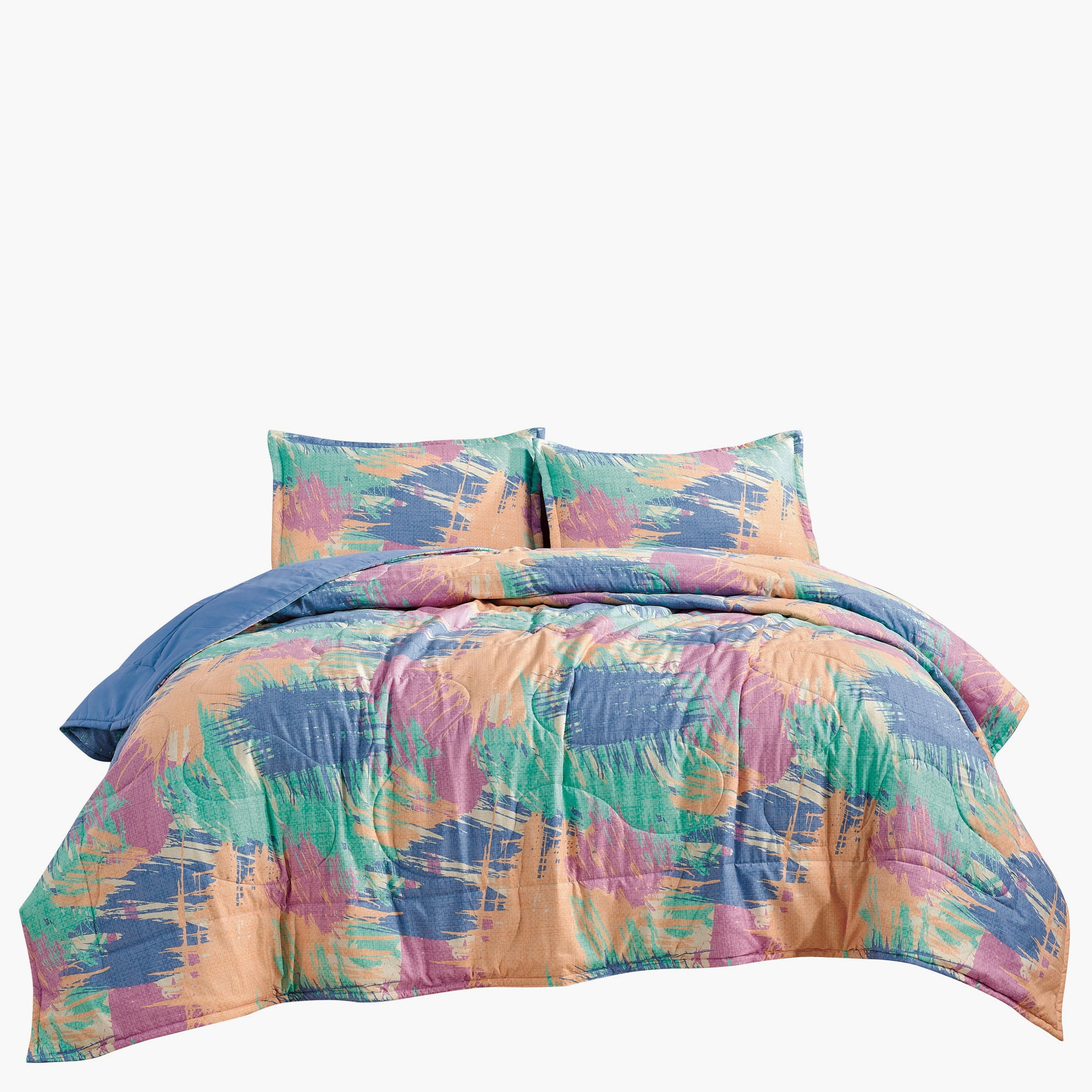 Pastel Splash Watercolor 3 Piece Reversible Bedspread Set,Queen