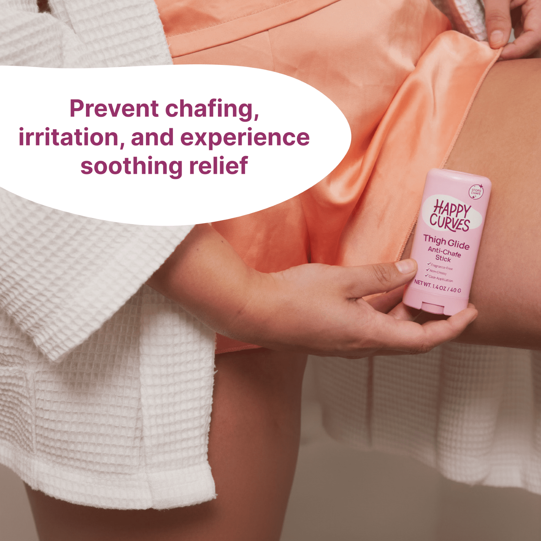 Happy Curves Thigh Glide Anti-Chafe Friction Defense Stick for Women, Fragrance-Free, 1.4oz