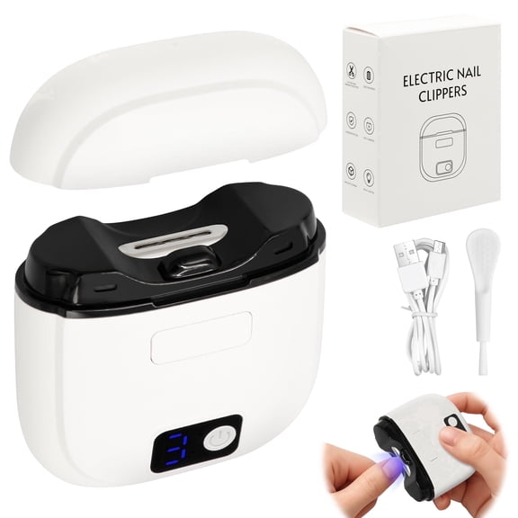 Electric Nail Clipper with Clippings Catcher - 3-Speed Automatic Trimmer, LED Light, Safe for Adults, Seniors & Kids (White)