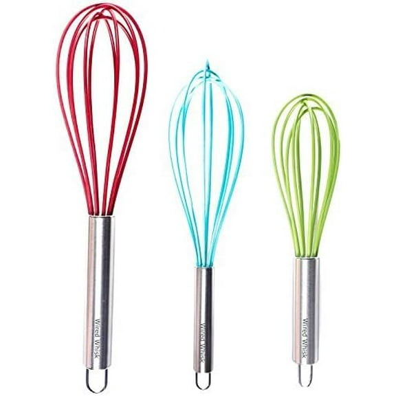 Silicone Whisk Set of 3 - wire whisk for Cooking Non-Scratch - whisks for cooking - Hand Whisk - whisker tool - tool stainless(8 inch /10 inch /12 inch)