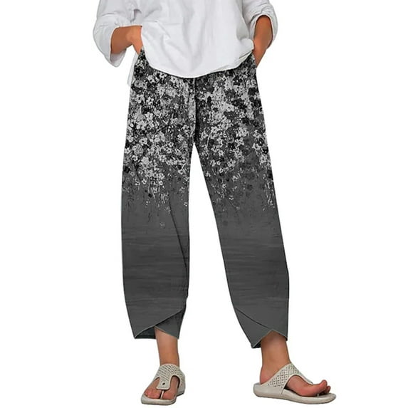 DYMADE Women Floral Printed Wide Leg Casual Capri Pants