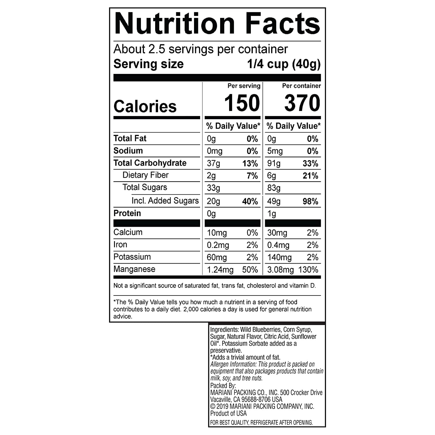 Mariani Dried Fruit, Premium Wild Blueberries, 3.5 oz Pack of 2