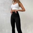 thumbnail image 2 of Pantalones De Cintura Alta Slim Fit Liso Cómodo Transpirable Casual Pantalones Acampanados Para Compras En Casa Negro M, 2 of 6