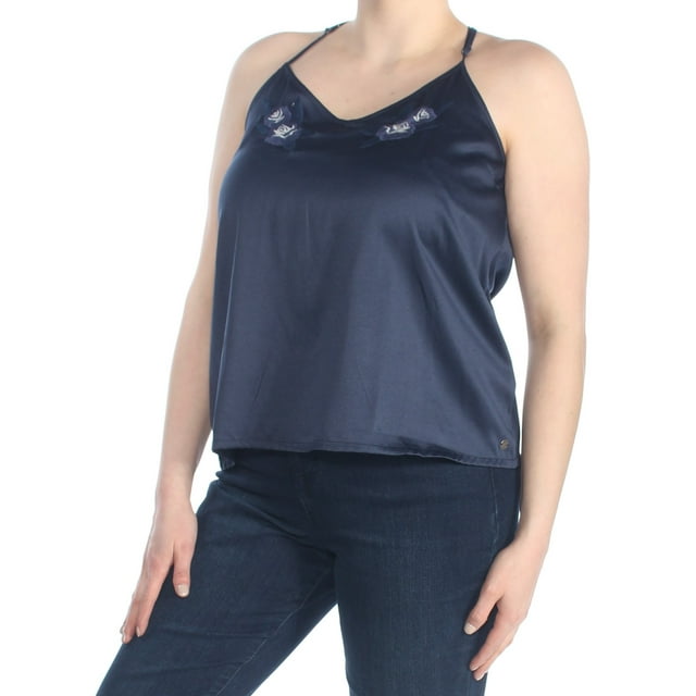 ROXY Womens Navy Embroidered Embroidered Camisole Spaghetti Strap V Neck Tank Top XL