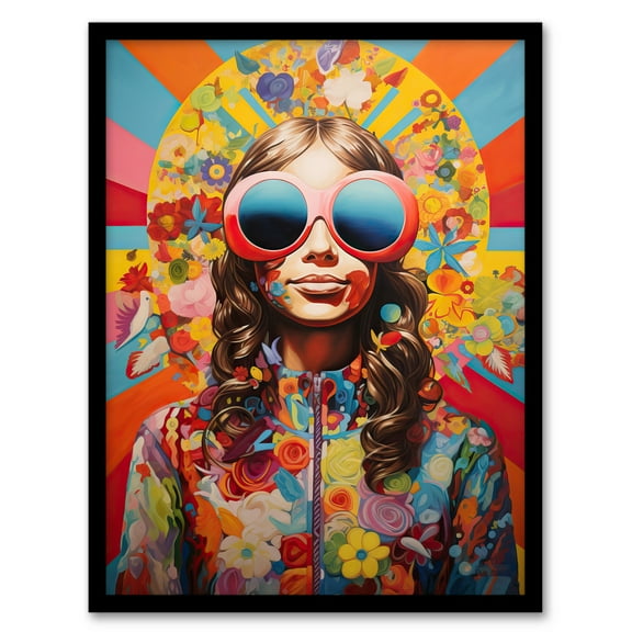 Flower Power Fanfare Florals Maximalist Bright Bold Colourful Abstract Artwork Art Print Framed Poster Wall Decor 12x16 inch