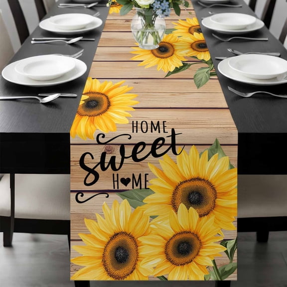 Sunflower Table Runner 72 Inches Long, Farmhouse Country Flowers Vintage Wood Grain Kitchen Coffee Dining Table Decoration for Home Party Birthday Wedding Home Decor 13x72 Inches