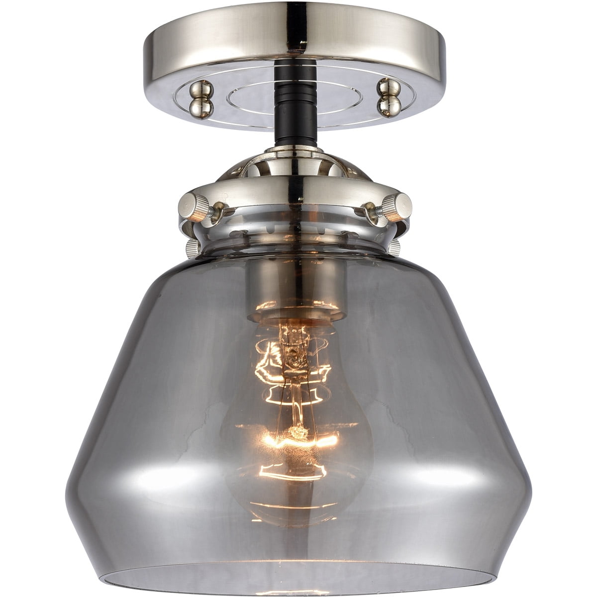 Polished Nickel Tone Semi Flush 6 Wide Matte White Glass Steel/Cast Brass/Glass Medium Base LED 1 Light Fixture