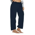 thumbnail image 2 of Htigea Clearance Women's Plus Size Wide Leg Pants Elastic Waist Casual Pants Summer Loose Fit Sweatpants with Pockets Drawstring Today Deals Navy 2XL, 2 of 7
