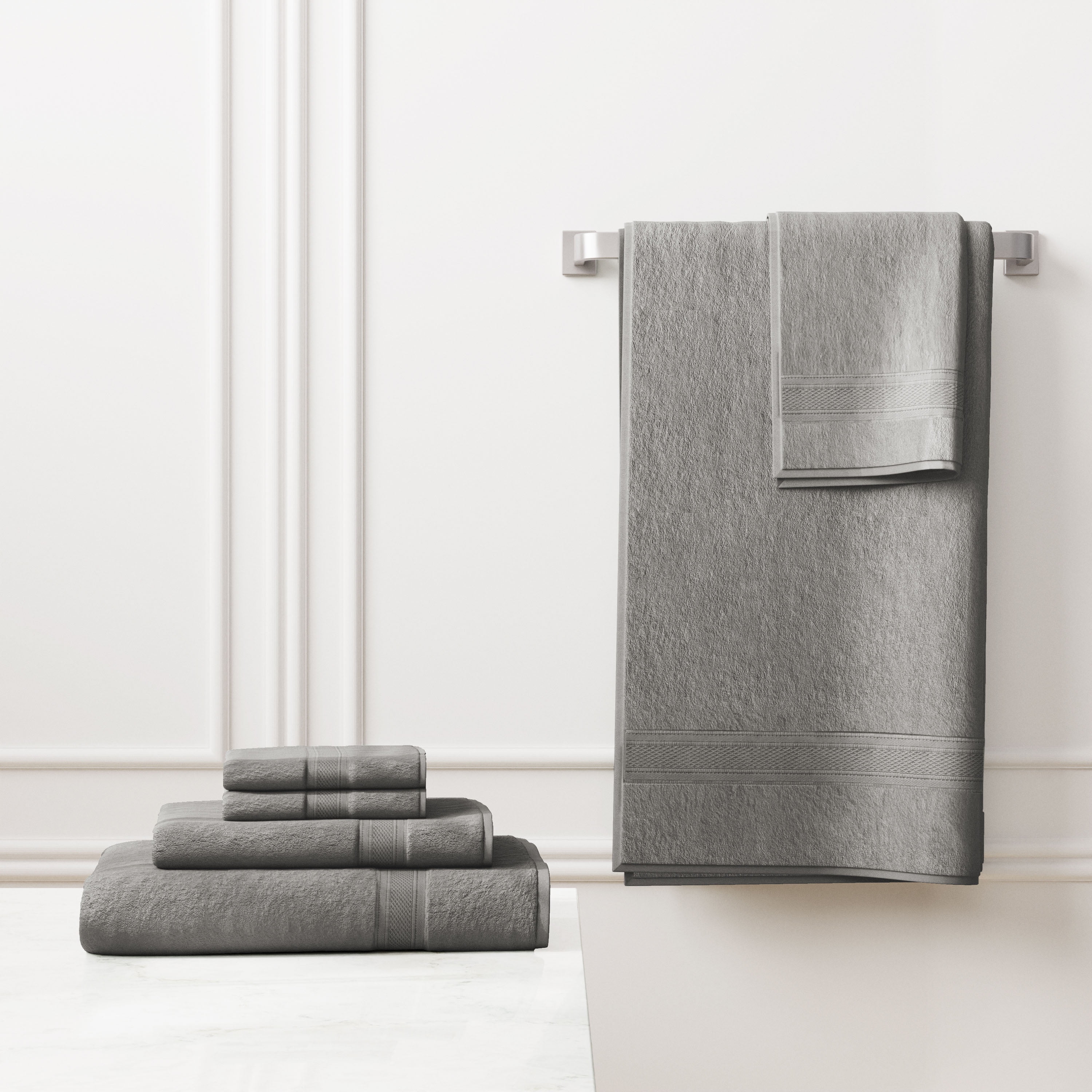 Seed & Stone Ultra-Soft 30% Recycled Cotton Bath Towels, 100% Cotton, 6-Piece Towel Set, Gray