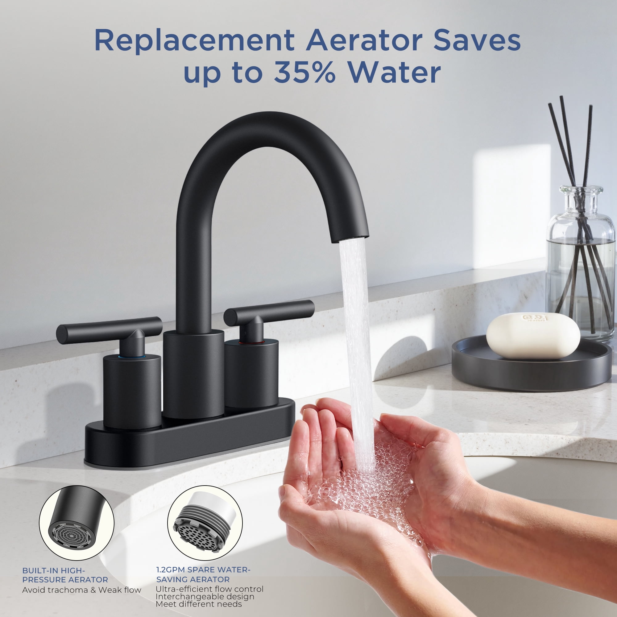 TVOFEK Bathroom Faucet 4 inch Centerset, Black 3 Hole Vanity Sink Faucet with Metal Pop up Drain for Lavatory RV, SUS316 Stainless Steel