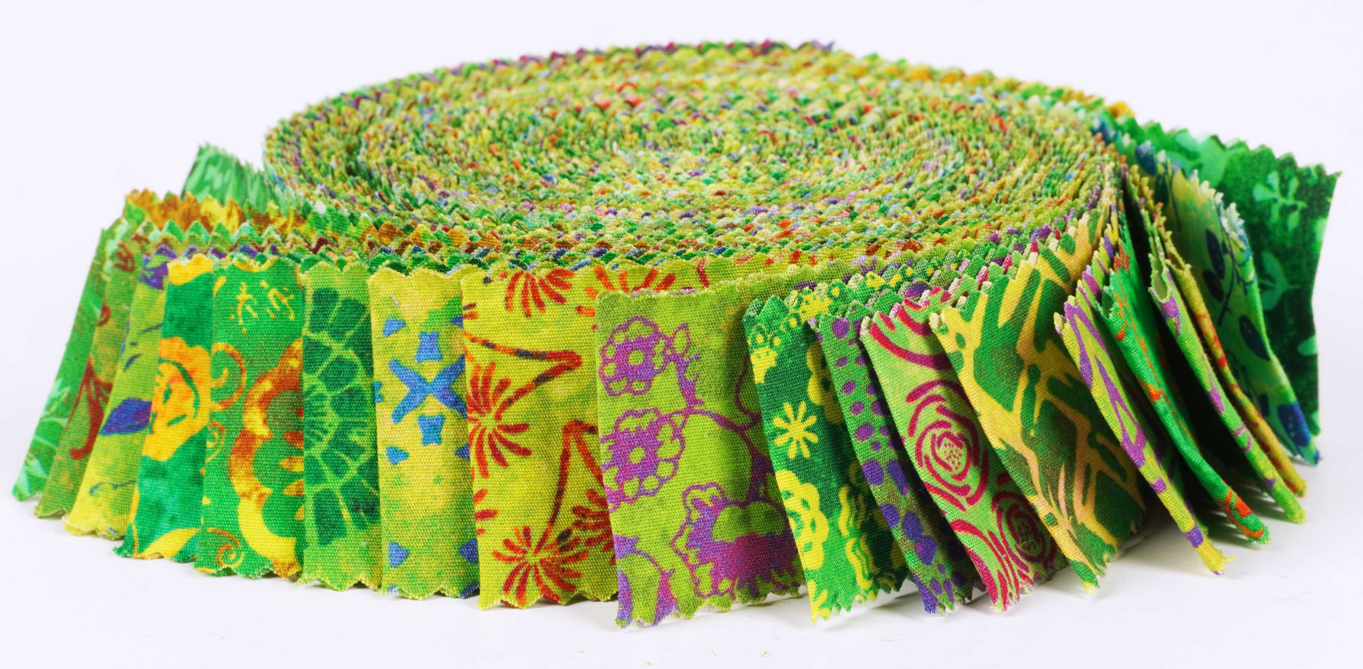 Soimoi 40Pcs Batik Print Precut Fabrics Strips Roll Up 1.5x42inches Cotton Jelly Rolls For Quilting - Green