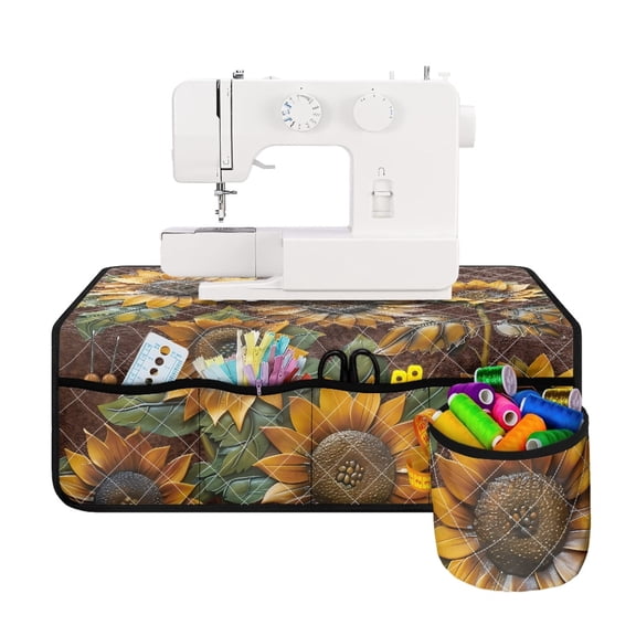HELLHERO Sunflower Pattern Sewing Machine Mat with 4 Pockets Non Slip Lightweight Fabric Polyester for Most Sewing Machines