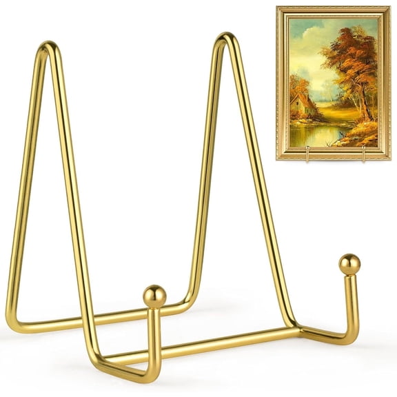 Siloon 3 Pack 4 Inch Gold Plate Stands for Display, Metal Square Wire Easel Stand, Plate Holder Display Stands, Picture Frame Stands for Display Photos, Decorative Platter, Book and Table Top Arts