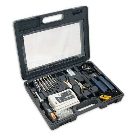 50 Pieces Network Tool Repair Kit, Ethernet LAN Cable Tester Computer Maintenance Coax Crimper Tool for RJ-45/11/12 Cat5/5e with Connector Accessories and Socket Set