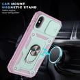 thumbnail image 3 of JTCASES for IPhone X/XS Case, Sliding Camera Cover+ Rotating Ring Kickstand + Magnetic Car Mount + Inside Card Holder, Bracket Shockproof Frame Anti-drop PC TPU Heavy Duty Protection, F-Green/Pink, 3 of 11